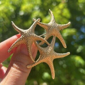 🏖️MONET Triple Starfish Large Gold Textured BROOCH